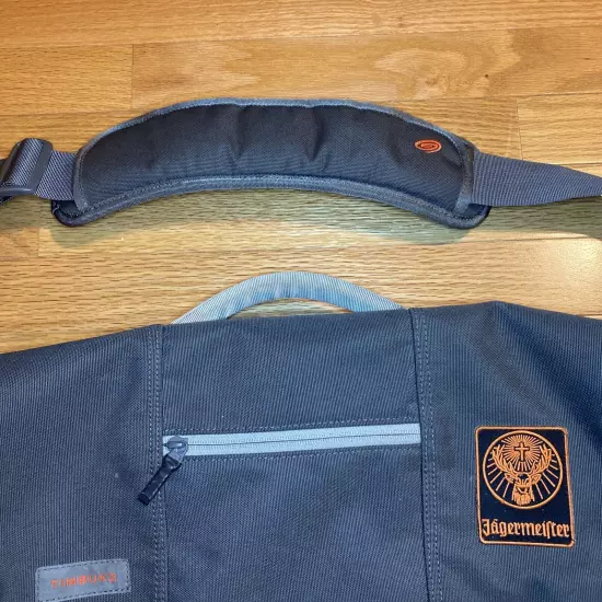 PRE OWNED TIMBUK2 MESSENGER BAG - GRAY W/ ORANGE ACCENTE AND JAGERMEISTER PATCH