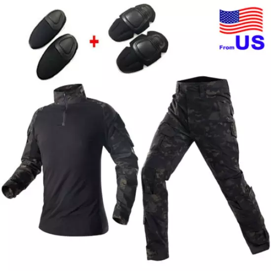 Men Tactical Hunting Military Long Sleeve Shirt/Pants w/ Elbow/Knee pads MCBK US