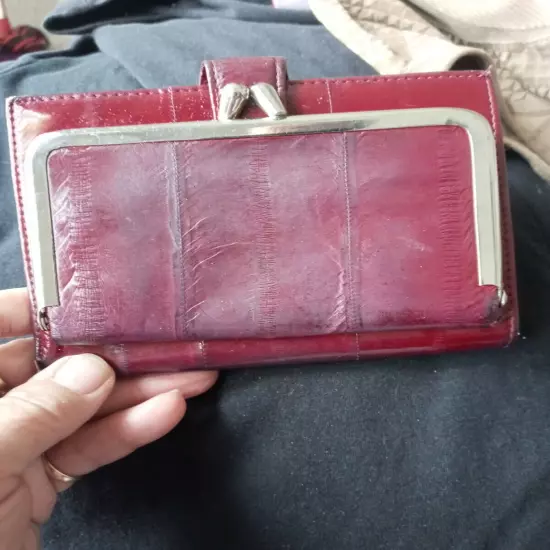 Vintage Genuine EEL Skin Red Bi Fold Card Money Wallet