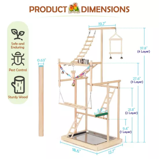 Birds Perch Playstand 4 Layers Large Breeds Medium Small Indoor Natural Pine