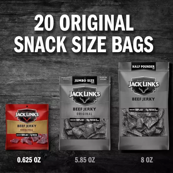 Jack Link's Beef Jerky, Original, Multipack Bags – 0.625 Ounce (Pack of 20) 