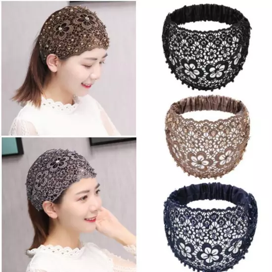 Women Wide Lace Headband Elastic Bandana Turban Hair Band Ladies Summer Sport †