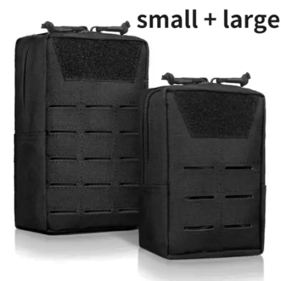 2pcs Nylon Black Tactical Molle Army Pouch Accessories Bag Pack Small + Large