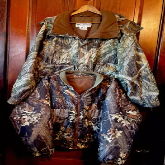 Vintage Columbia 3 in 1 Hunting Coat Jacket 2 Piece Set Mossy Oak Hood Mens XL