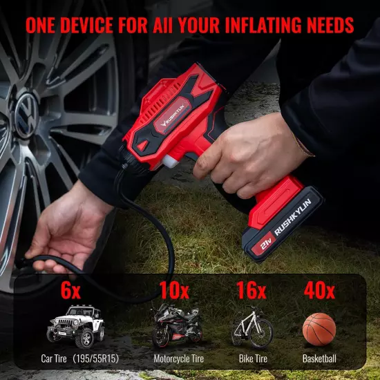 Cordless Tire Inflator Portable Air Compressor, 160PSI Air Pump with 21V Recharg