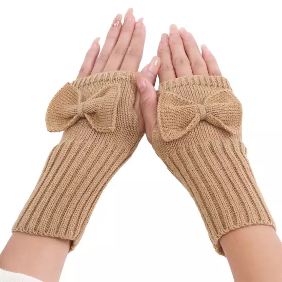 Short Bow Fingerless Gloves Autumn Winter Women's Solid Wrist Knitted Wool Glove