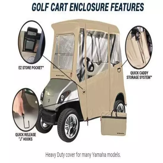 Custom Drivable 2 Person Golf Cart Enclosure Cover for Yamaha Drive - TAN