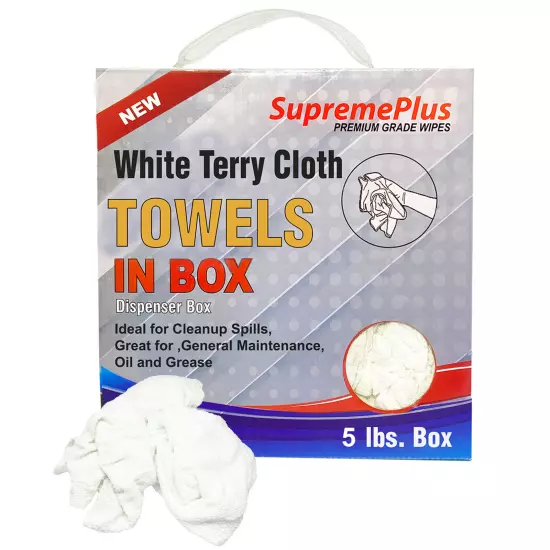 New White Terry Towel Rags - 5 lbs. Compressed Box Multipurpose Cleaning Towels