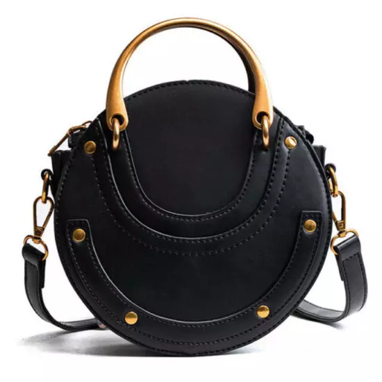 Circular Scrub Women Leather Bags Retro Small Round Lady Shoulder Bags Handbag 