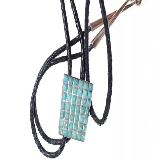 Vintage Zuni Sterling Turquoise Raised Channel inlay bolo