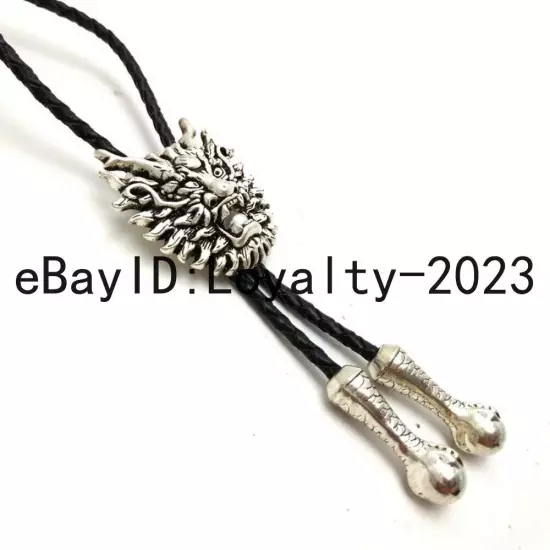 Mens BOLO Tie Vintage China Dragon Wedding Necklace Alloy PU Rope Western Cowboy