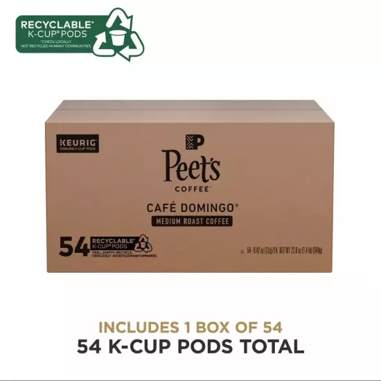 54-Ct Peet's Coffee Medium Roast K-Cup Pods Cafe Domingo BB 10/24