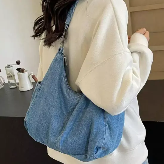 Denim Crossbody Shoulder Bag With Two Detachable Straps