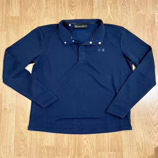 Under Armour Mens Long Sleeve Snap Button Down Golf Pullover Sweater Navy Medium