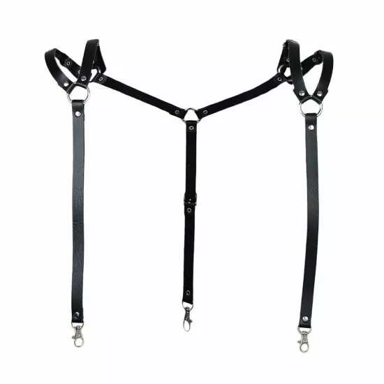 Mens Leather Suspender Braces Y-Back Snap Hook Adjustable Belt Trousers