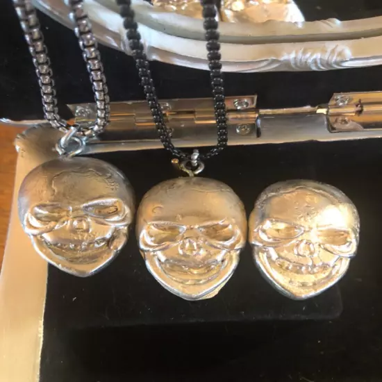 Pure silver hand poured skull. 2 Troy Oz. 999 Silver.