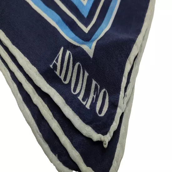 ADOLFO SCARF FINE SILK NAVY Baby BLUE STRIPED VINTAGE 80s MENS Silk HANDKERCHIEF