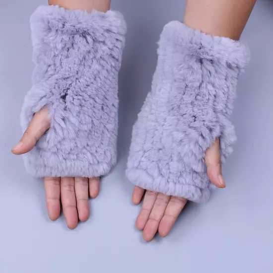 Real Rex Rabbit Fur Women's Gloves Mittens Girl Fingerless Wrist Warmer Elastic