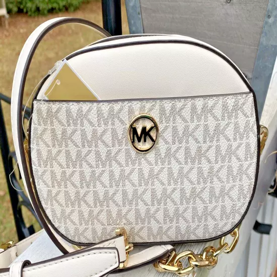 MICHAEL KORS JET SET GLAM SMALL FRONT POCKET OVAL CROSSBODY BAG MK LIGHT CREAM