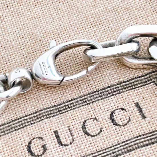 Gucci Silver 925 Interlocking GG Bracelet Men's SB81 Used