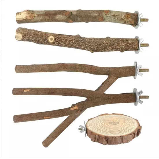 5 Pieces Natural Wood Bird Perch Wooden Parrot Perch Stand Fork Toys Hanging Mul