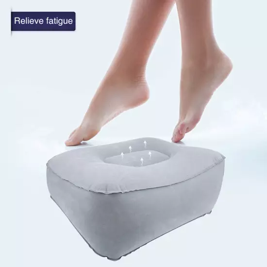 Inflatable Flocking Travel Foot Rest Pillow Travel Flights Relax Cushion