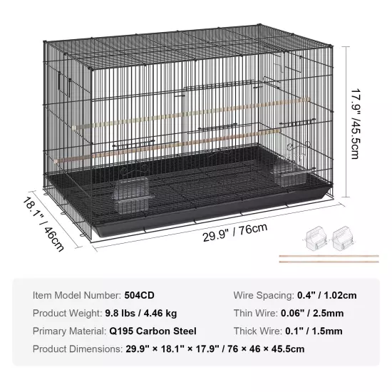 VEVOR 30 inch Bird Cage Metal Large Parakeet Cages for Cockatiels Small Parrot