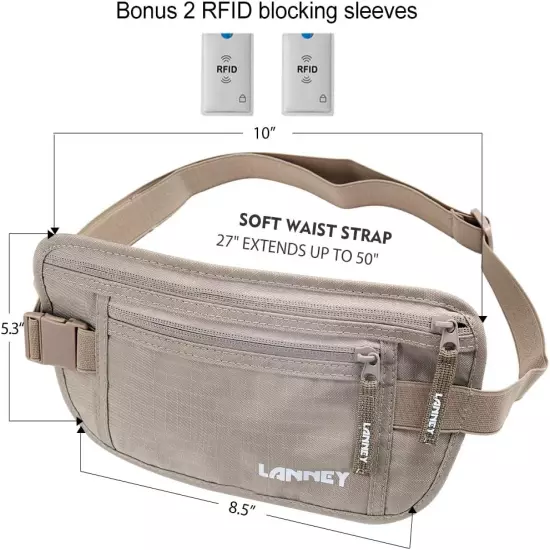 Money Belt for Travel, Slim RFID Blocking Women and Men Hidden Travel Pouch unde