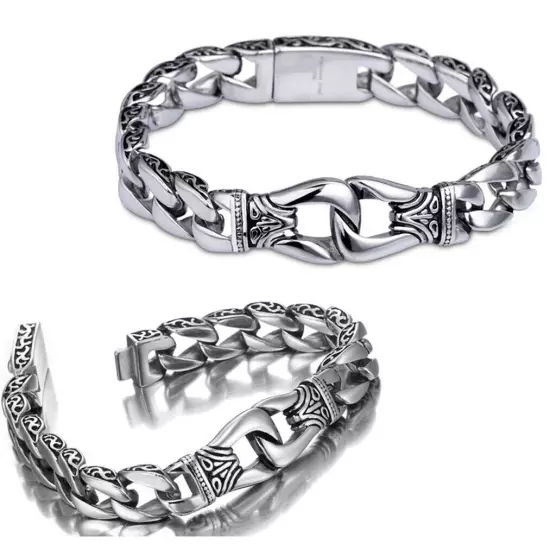 Men's Heavy Sturdy Stainless Steel Motorcycle Biker Chain Bracelet Wristband USA