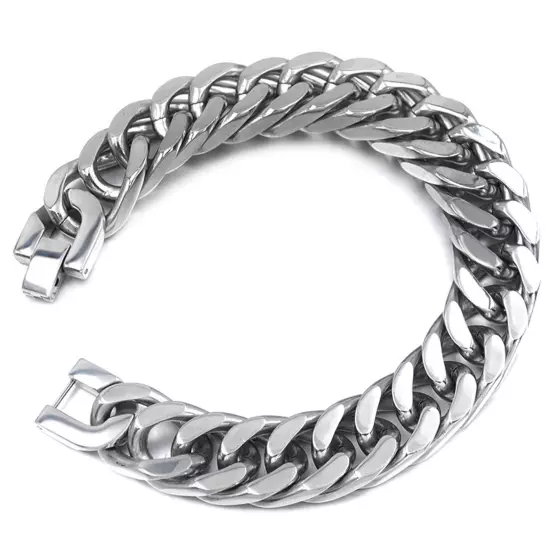 Heavy Black/Silver 316L Stainless Steel Curb Cuban Chain Bracelet for Cool Mens