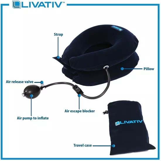 Livativ Maximum Support Travel Neck Pillow – Inflatable Travel Pillow with Hand