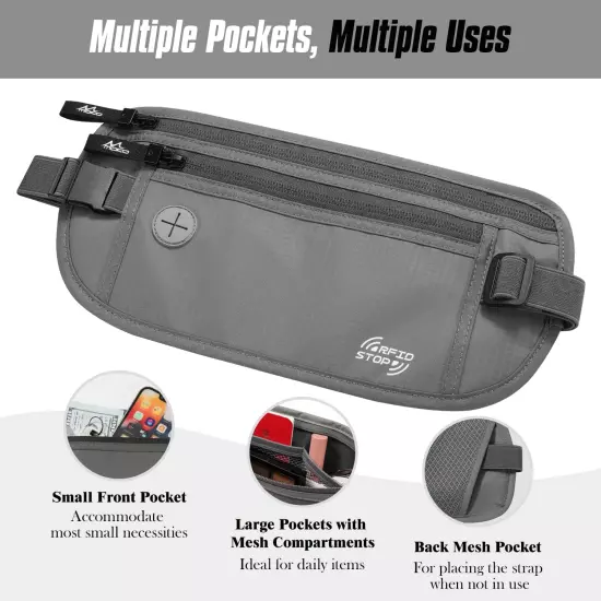 Secure Travel Money Belt, Undercover Hidden RFID Blocking Travel Wallet, Anti-Th