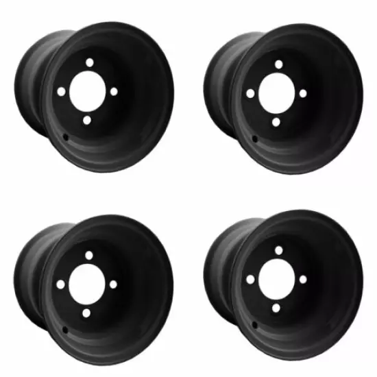 Set of 4 Golf Cart Wheels 10x6 Black Steel Wheels Centered (No Offset)