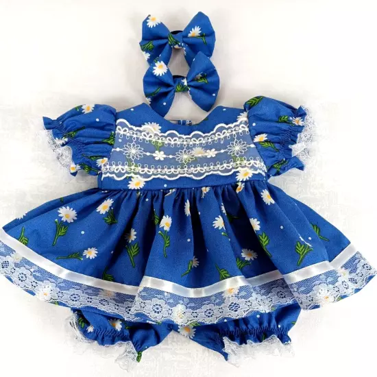 Cabbage Patch 16" Doll Daisies on Royal Blue Dress Matching Bloomers 2 Hair Bows