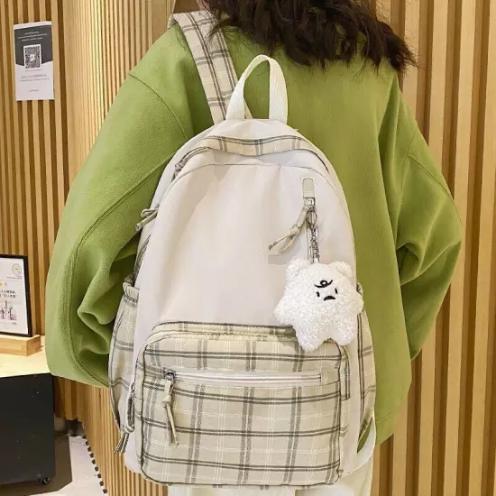 Girl Travel School Bag Book Backpack College Plaid Backpack Women Laptop Bag