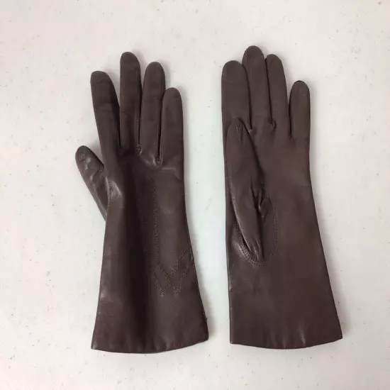 Brown Leather Driving Gloves Lined Womens 7.5