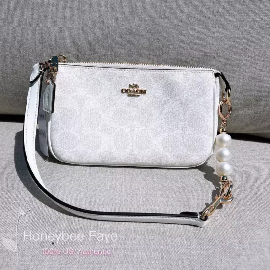 NWT Coach CS442 Nolita 19 In Signature Canvas Glacierwhite + an extended chain