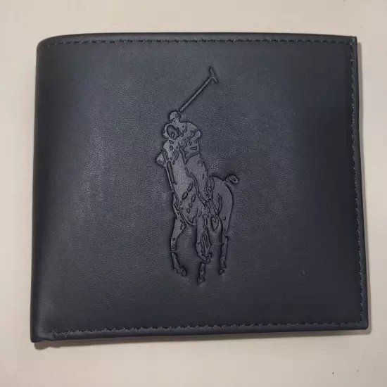 Polo Ralph Lauren Big Pony Black Leather Matte Finish Soft Bifold Wallet New