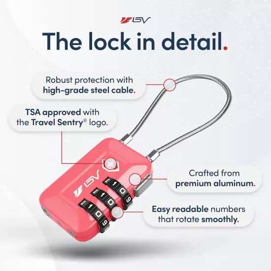 TSA Approved Luggage Travel Lock, Set-Your-Own Combination Lock for School Gym L