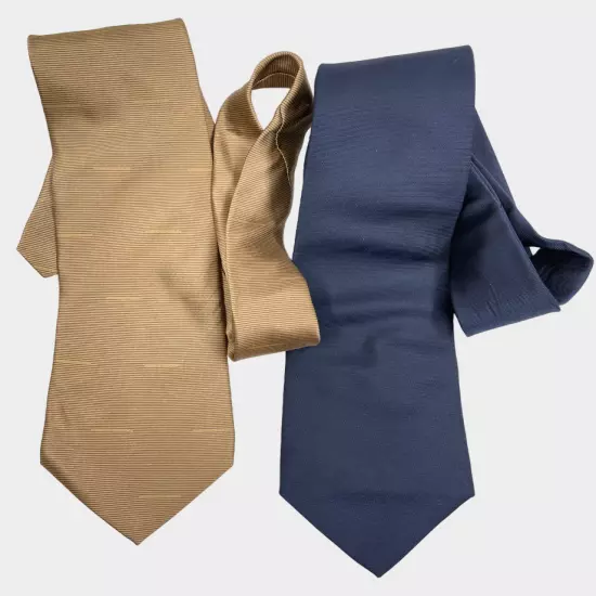 Jones New York & DKNY Blue Beige Solid Necktie Silk Tie 3.5" x 59" Lot Of 2