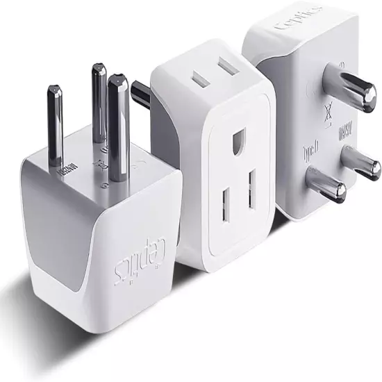 Ceptics US to India, Maldives, Pakistan Plug Adapter Dual USA Input 3 Pack CT-10