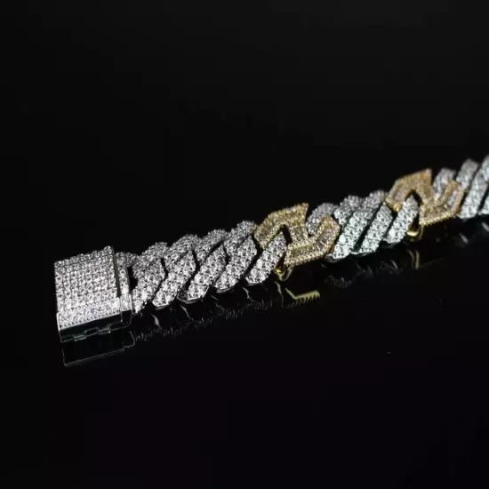 Mens Cuban Miami 10Ct Lab Created Diamond 14k 2-Tone Bracelet Gold Plated! 7.5"