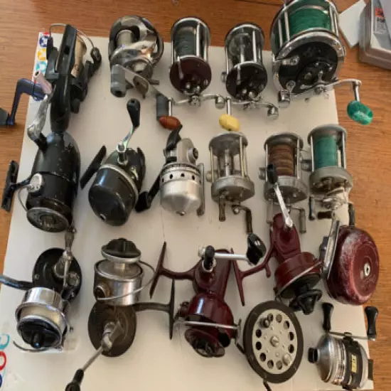 HUGE VINTAGE LOT FISHING REELS Bait Cast, Fly, Spinning PREOWNED Working