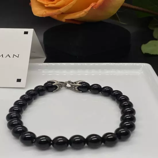 DAVID YURMAN Matrix 8mm Bead Black Onyx Shinny Spiritual Beads Bracelet 8.5”