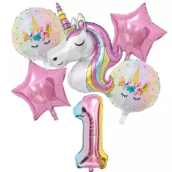 1set Rainbow Unicorn Balloon 32 Inch Number Foil Balloons 1st Kids Unicorn Theme