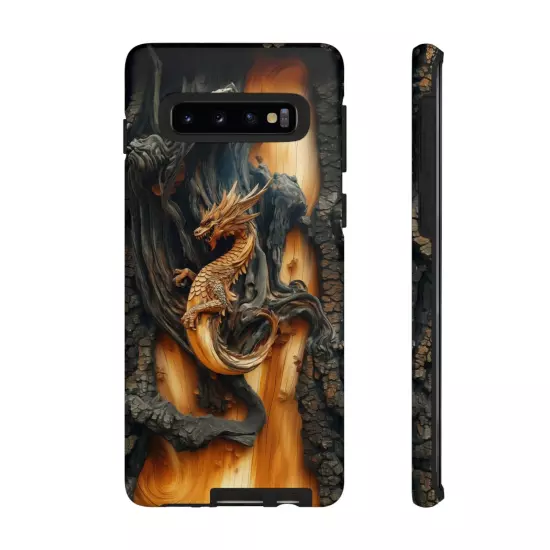 For iPhone, Samsung Galaxy, Pixel - Phone Case Cover - Carved Wood Dragon Print