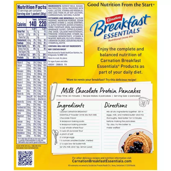 Carnation Breakfast Essentials Powder Drink Mix, Rich Milk Chocolate,