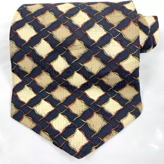 Louis Feraud Geometric Blue Beige Silk Necktie Tie Men's 3.8" x 57"