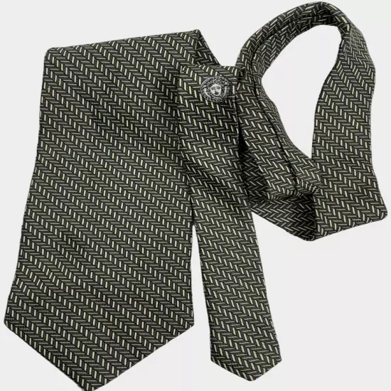 Gianni Versace Silver Gray Striped Geometric Necktie Silk Tie Men's 4" x 57"