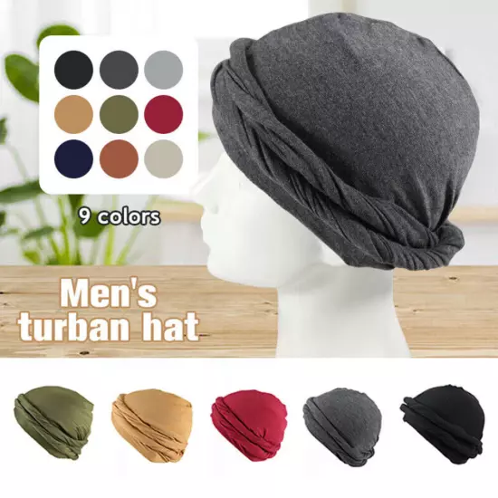 Mens Turban Head Wrap Satin Lined Head Scarf Elastic Headband Caps Halo Hijab